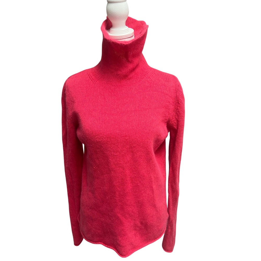 Halogen Turtleneck Sweater Womens Pink Long Sleeve Sz M Knit Rolled Hem Preppy